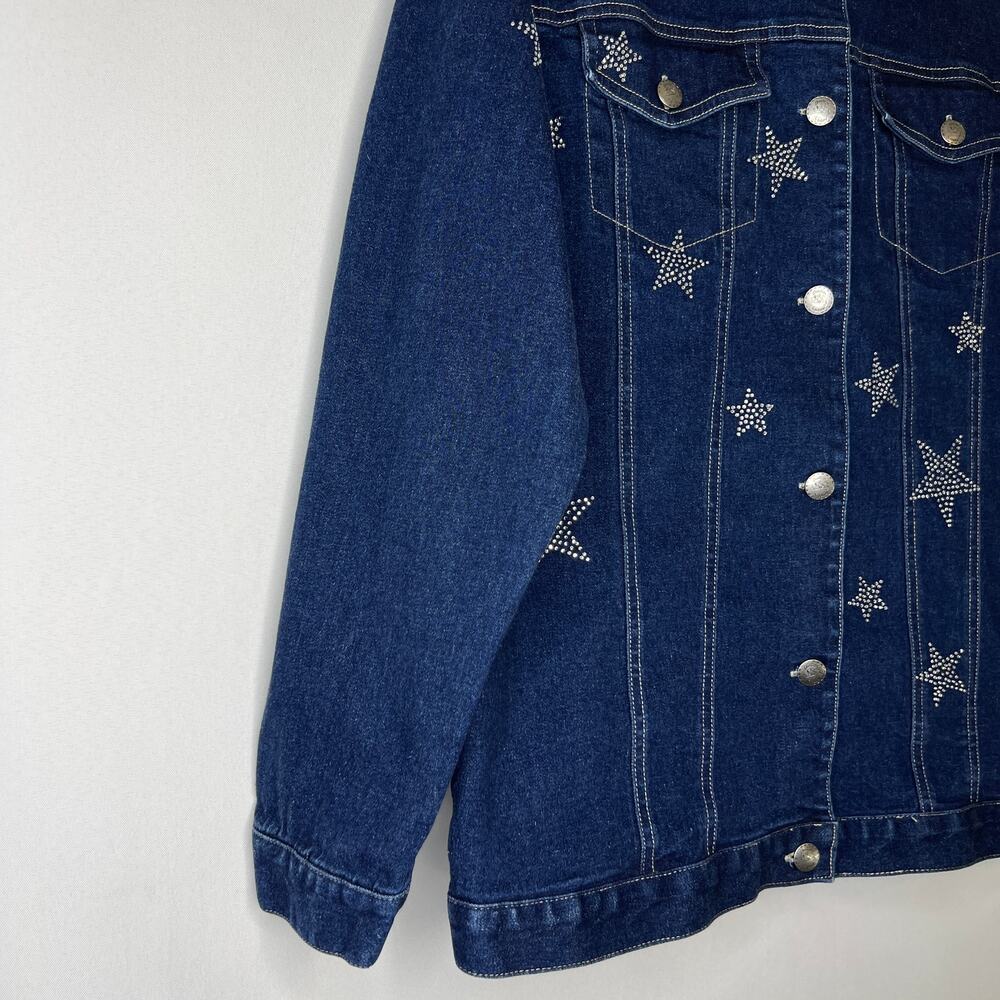 Quacker Factory Denim Blue Jean Jacket Woman’s Size Medium Embellished Stars - Picture 4 of 10